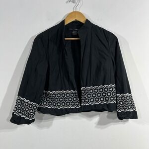 WilliSmith Boho Coastal Eyelet Embroidered Cropped Statement Jacket Women Medium